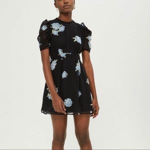 TopShop Floral Puff Sleeve Stud Detail Dress